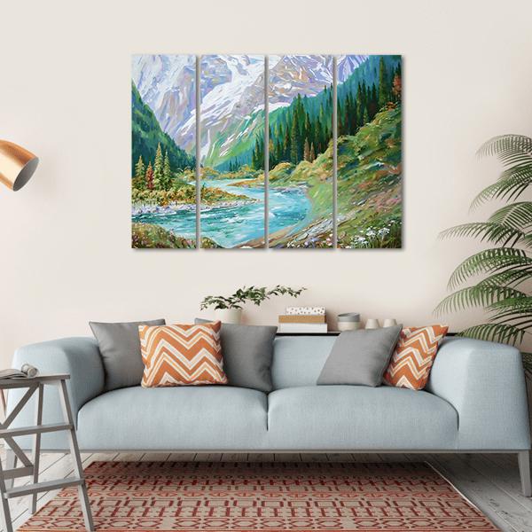 Teberda River In Gorge Of The Caucasus Mountains Canvas Wall Art-4 Horizontal-Gallery Wrap-34" x 24"-Tiaracle