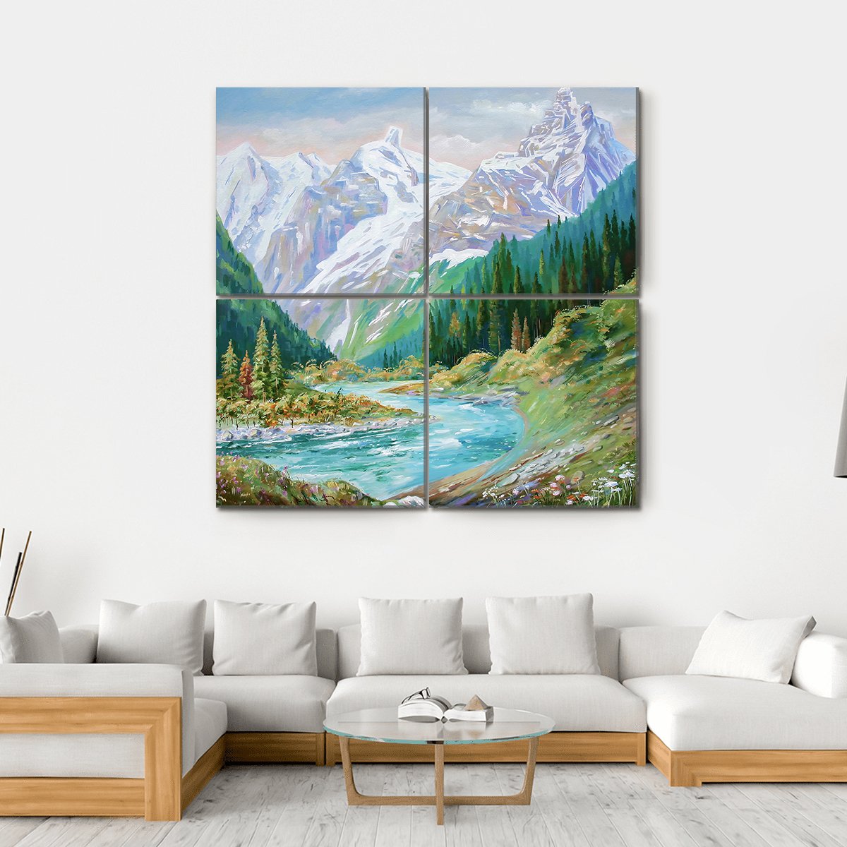 Teberda River In Gorge Of The Caucasus Mountains Canvas Wall Art-4 Square-Gallery Wrap-17" x 17"-Tiaracle