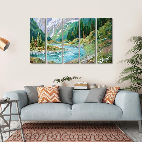 Teberda River In Gorge Of The Caucasus Mountains Canvas Wall Art-5 Horizontal-Gallery Wrap-22" x 12"-Tiaracle