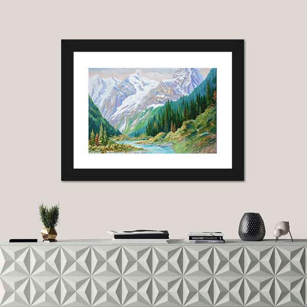 Teberda River In Gorge Of The Caucasus Mountains Canvas Wall Art-3 Horizontal-Gallery Wrap-25" x 16"-Tiaracle