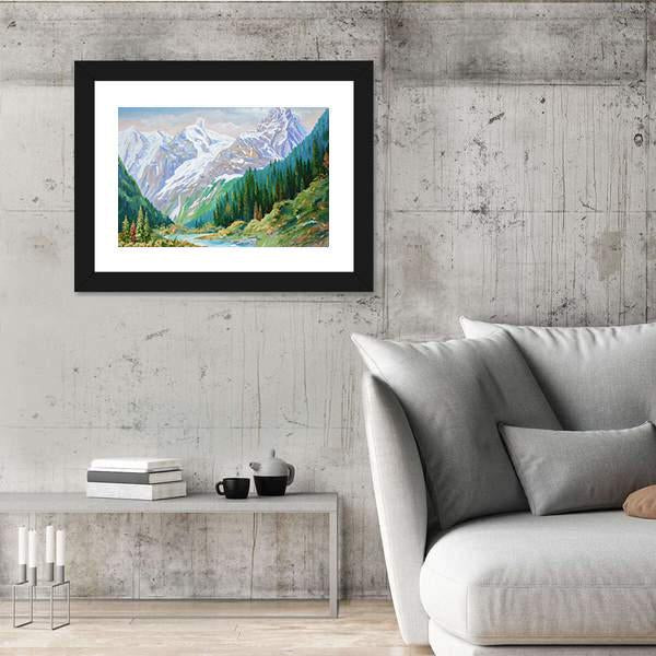 Teberda River In Gorge Of The Caucasus Mountains Canvas Wall Art-3 Horizontal-Gallery Wrap-25" x 16"-Tiaracle