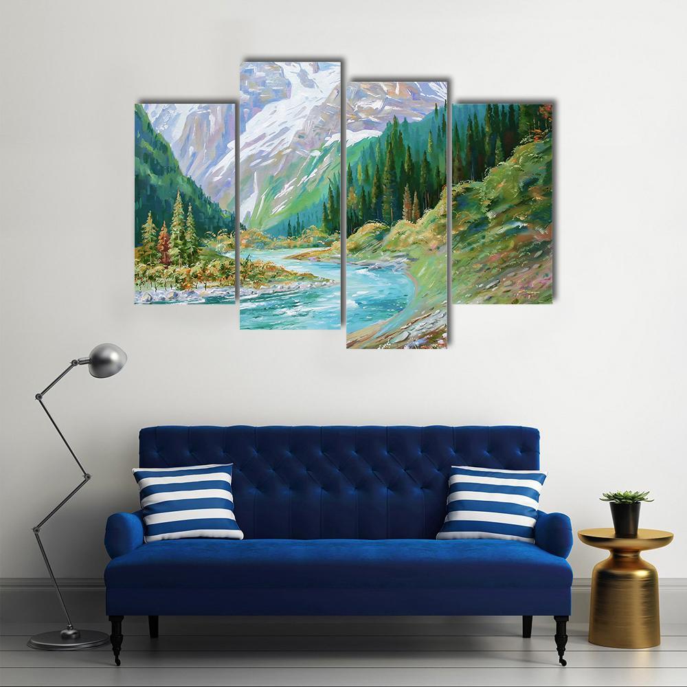 Teberda River In Gorge Of The Caucasus Mountains Canvas Wall Art-4 Pop-Gallery Wrap-50" x 32"-Tiaracle