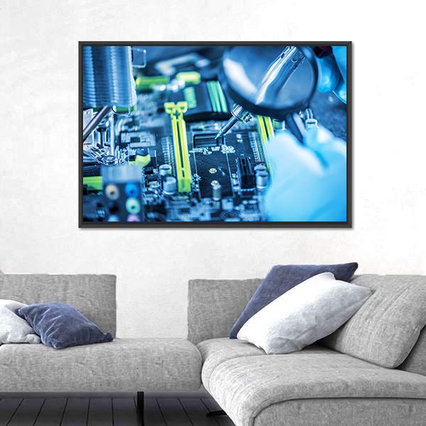 Technician In Gloves Reviewing The Failure Canvas Wall Art-1 Piece-Floating Frame-24" x 16"-Tiaracle
