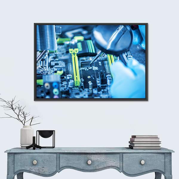 Technician In Gloves Reviewing The Failure Canvas Wall Art-3 Horizontal-Gallery Wrap-25" x 16"-Tiaracle