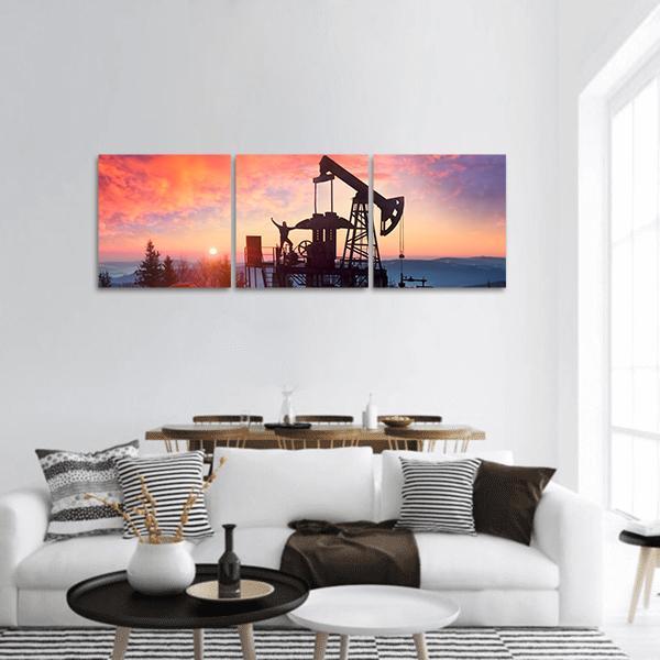 Oil &amp; Gas Electric Pump Panoramic Canvas Wall Art-3 Piece-25" x 08"-Tiaracle