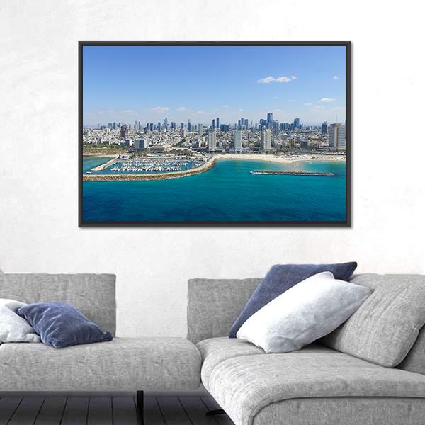 Tel Aviv Skyline Panoramic Canvas Wall Art-1 Piece-36&quot; x 12&quot;-Tiaracle