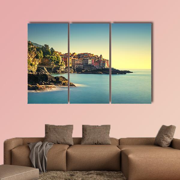 Old Village On Sea Canvas Wall Art-3 Horizontal-Gallery Wrap-37" x 24"-Tiaracle