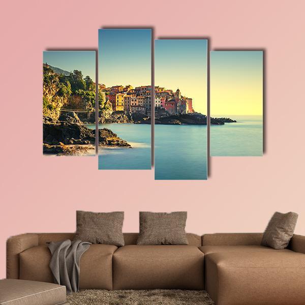 Old Village On Sea Canvas Wall Art-4 Pop-Gallery Wrap-50" x 32"-Tiaracle