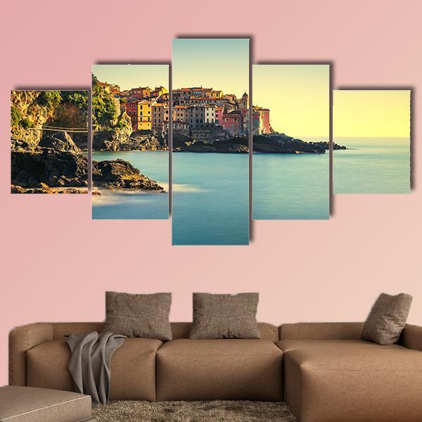 Old Village On Sea Canvas Wall Art-5 Star-Gallery Wrap-62" x 32"-Tiaracle