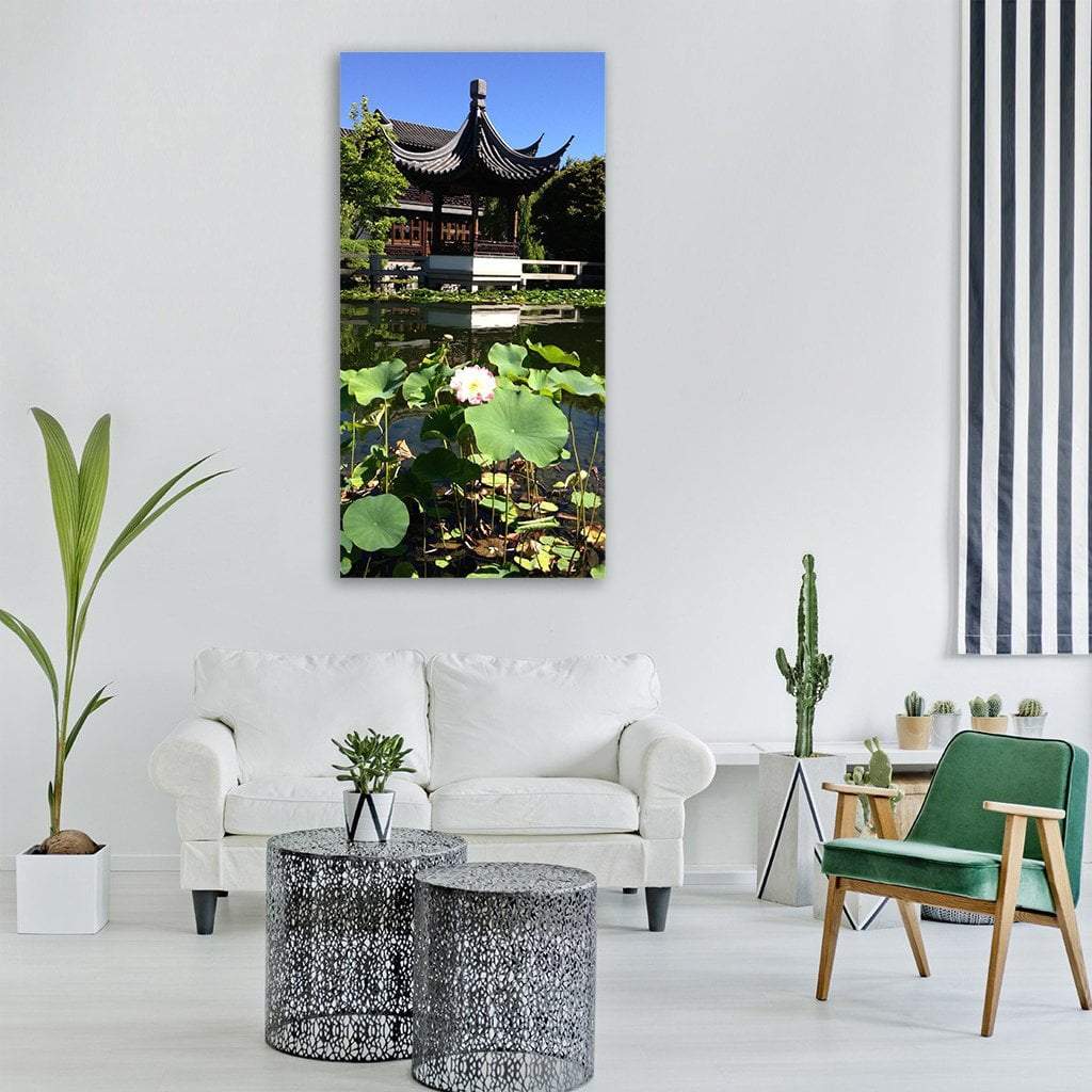 Temple Lotus In Japanese Garden Vertical Canvas Wall Art-1 Vertical-Gallery Wrap-12" x 24"-Tiaracle