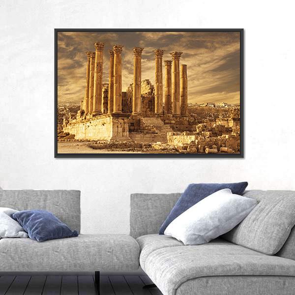 Temple Of Artemis Jordan Canvas Wall Art-1 Piece-Floating Frame-24" x 16"-Tiaracle