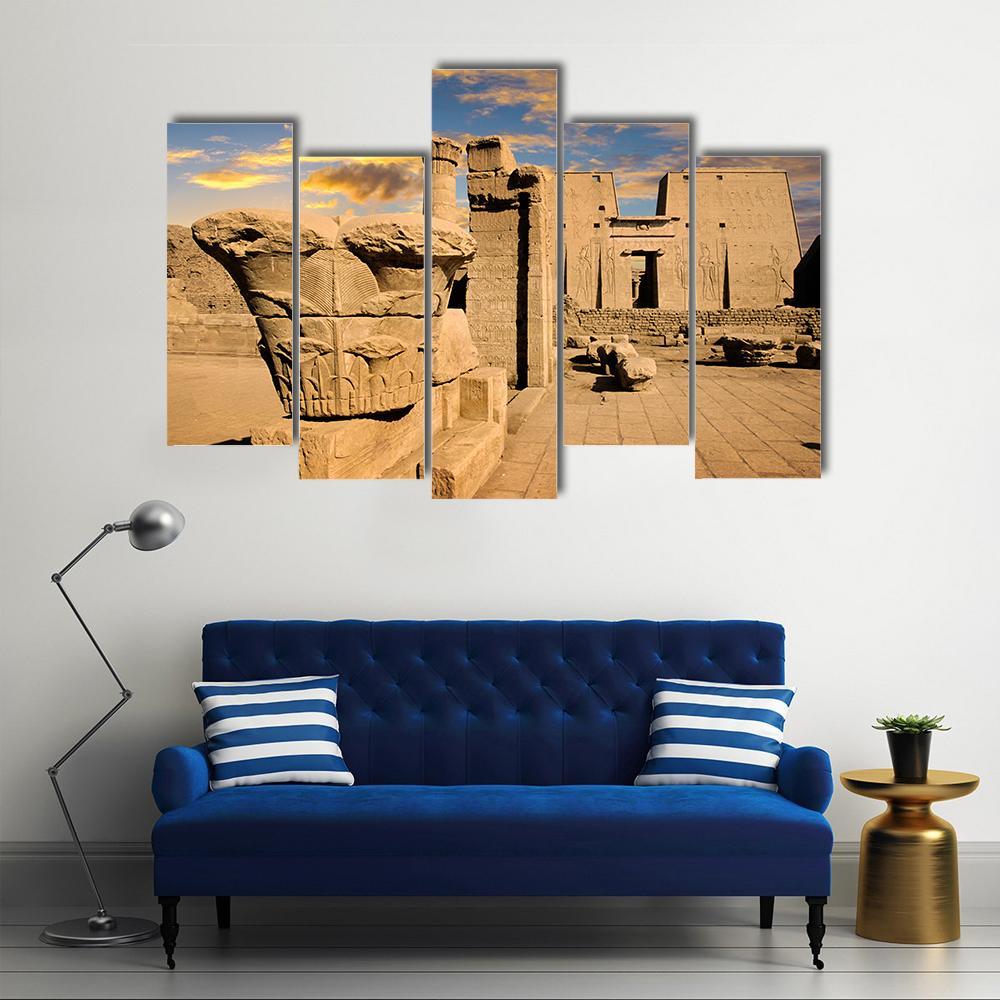 Temple Of Edfu Egypt Canvas Wall Art-5 Pop-Gallery Wrap-47" x 32"-Tiaracle