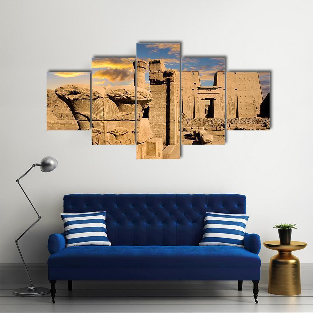 Temple Of Edfu Egypt Canvas Wall Art-5 Star-Gallery Wrap-62" x 32"-Tiaracle