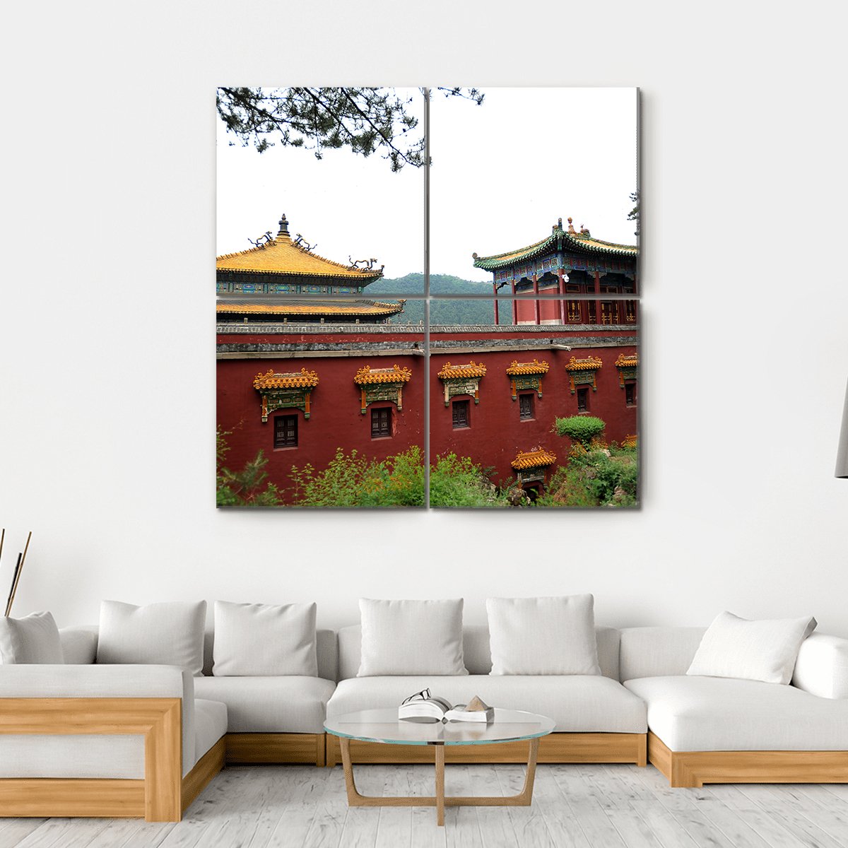 Temple of Fu Shou In Chengde Canvas Wall Art-4 Square-Gallery Wrap-17" x 17"-Tiaracle