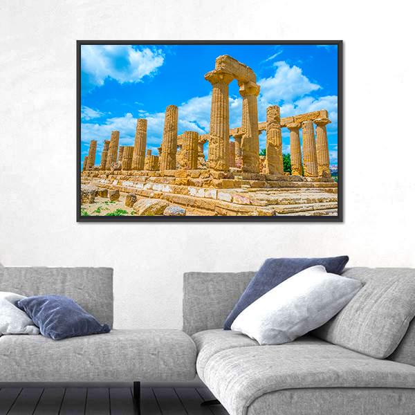 Temple Of Juno In Italy Canvas Wall Art-1 Piece-Floating Frame-24" x 16"-Tiaracle