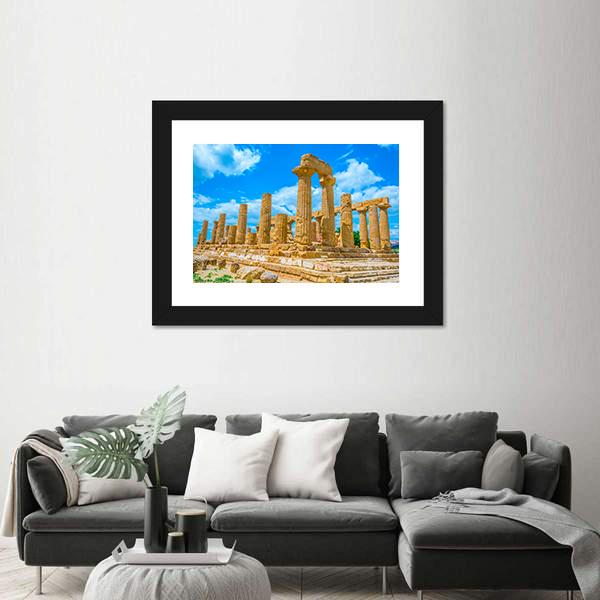 Temple Of Juno In Italy Canvas Wall Art-1 Piece-Framed Print-20" x 16"-Tiaracle