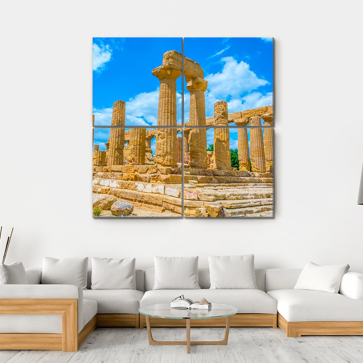 Temple Of Juno In Italy Canvas Wall Art-4 Square-Gallery Wrap-17" x 17"-Tiaracle