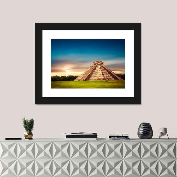 Temple Of Kukulkan Canvas Wall Art-5 Horizontal-Gallery Wrap-22" x 12"-Tiaracle