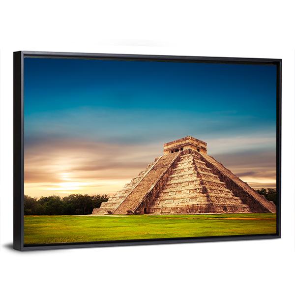 Temple Of Kukulkan Canvas Wall Art-3 Horizontal-Gallery Wrap-25" x 16"-Tiaracle