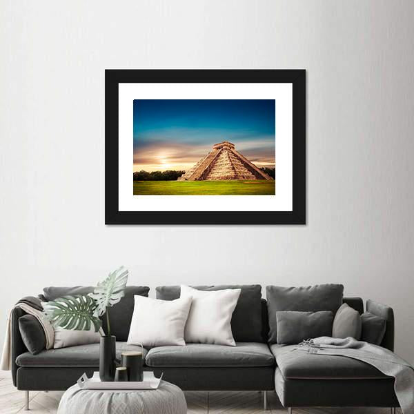 Temple Of Kukulkan Canvas Wall Art-1 Piece-Framed Print-20" x 16"-Tiaracle
