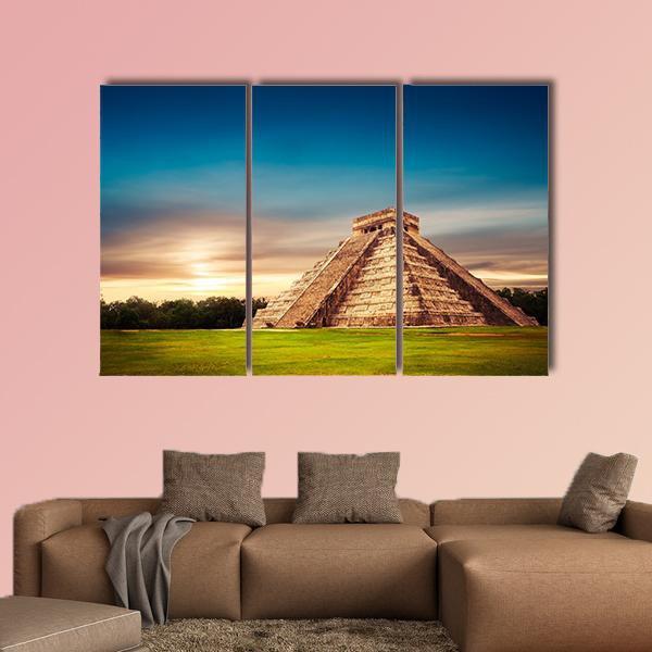 Temple Of Kukulkan Canvas Wall Art-3 Horizontal-Gallery Wrap-37" x 24"-Tiaracle