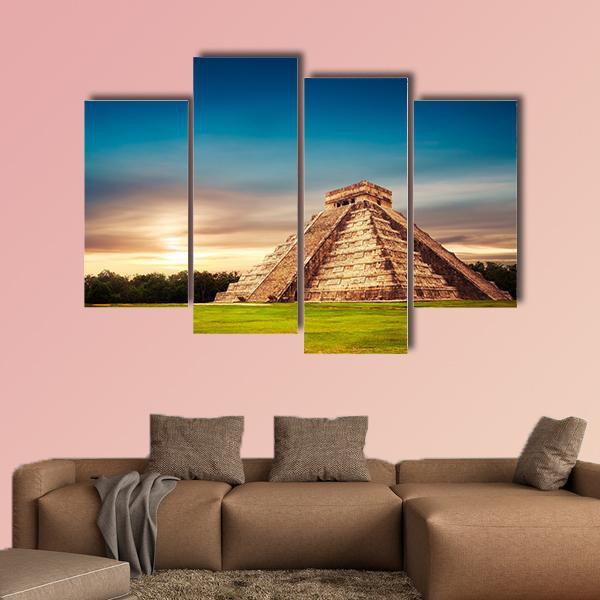 Temple Of Kukulkan Canvas Wall Art-4 Pop-Gallery Wrap-50" x 32"-Tiaracle