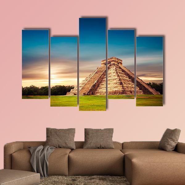Temple Of Kukulkan Canvas Wall Art-5 Pop-Gallery Wrap-47" x 32"-Tiaracle