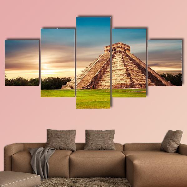 Temple Of Kukulkan Canvas Wall Art-5 Star-Gallery Wrap-62" x 32"-Tiaracle