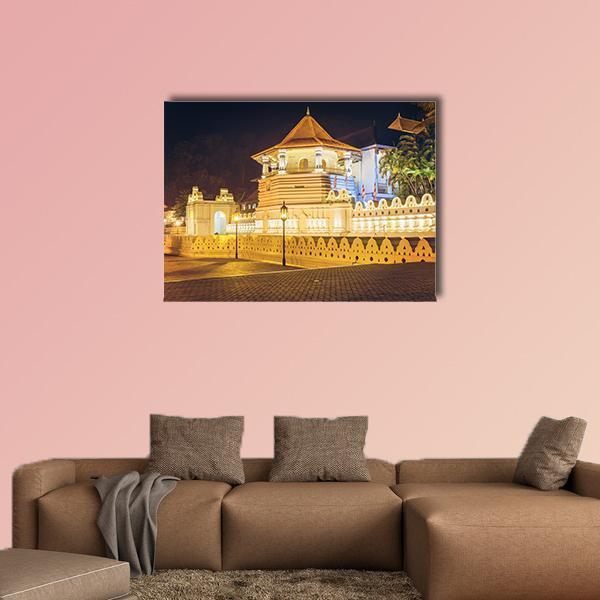 Temple of Buddha Tooth Canvas Wall Art in black, gold and yellow, single panel hung on a wall