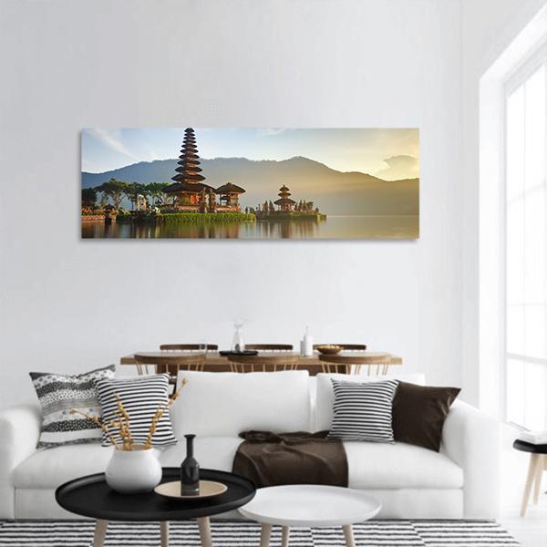 Temple On Lake Bratan Panoramic Canvas Wall Art-3 Piece-25" x 08"-Tiaracle