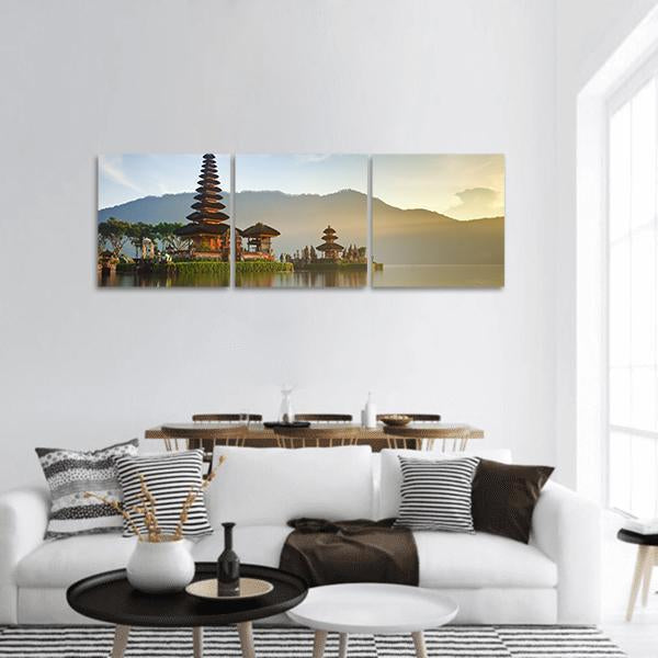 Temple On Lake Bratan Panoramic Canvas Wall Art-3 Piece-25" x 08"-Tiaracle