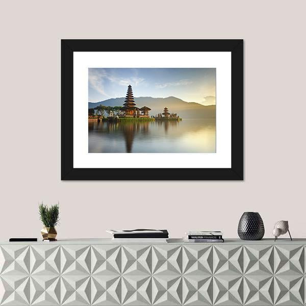 Temple On Lake Bratan Canvas Wall Art-5 Horizontal-Gallery Wrap-22" x 12"-Tiaracle