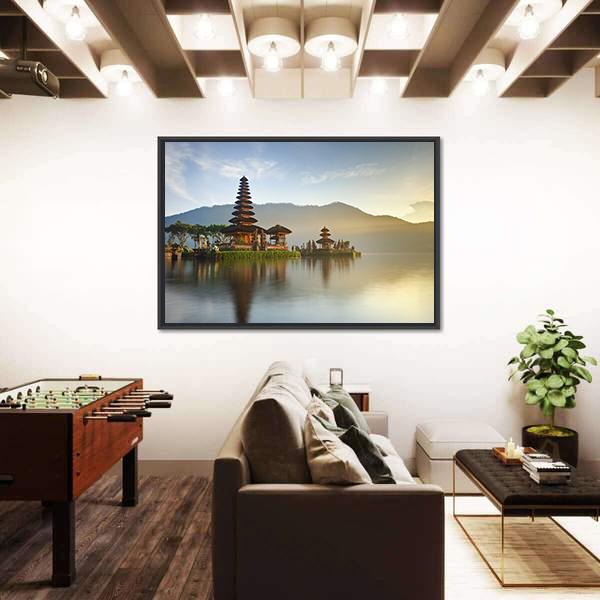 Temple On Lake Bratan Canvas Wall Art-5 Horizontal-Gallery Wrap-22" x 12"-Tiaracle