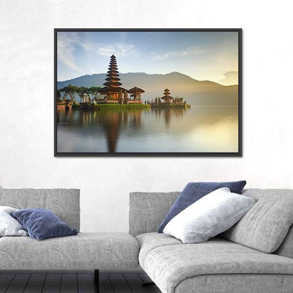 Temple On Lake Bratan Canvas Wall Art-1 Piece-Floating Frame-24" x 16"-Tiaracle