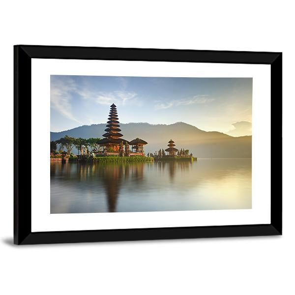 Temple On Lake Bratan Canvas Wall Art-5 Horizontal-Gallery Wrap-22" x 12"-Tiaracle