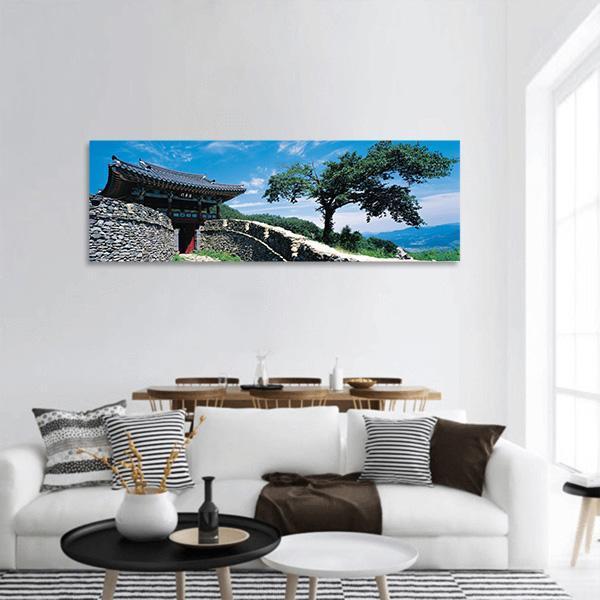 Temple On Mountains Korea Panoramic Canvas Wall Art-1 Piece-36" x 12"-Tiaracle