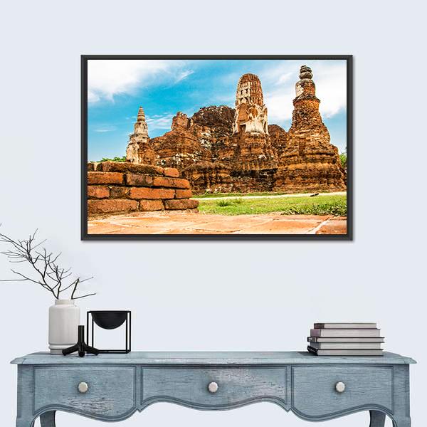 Temple Wat Of Ayutthaya Canvas Wall Art-1 Piece-Floating Frame-24" x 16"-Tiaracle