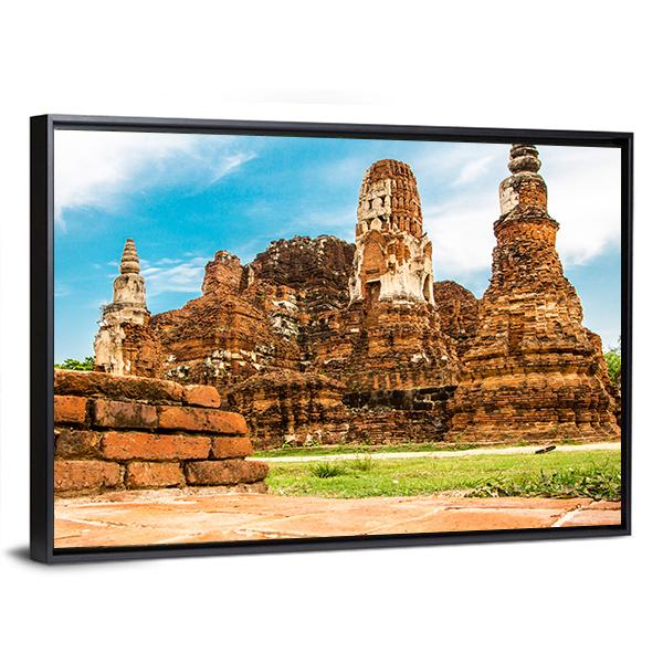 Temple Wat Of Ayutthaya Canvas Wall Art-3 Horizontal-Gallery Wrap-25" x 16"-Tiaracle