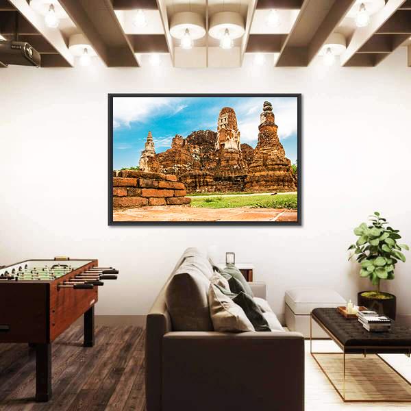 Temple Wat Of Ayutthaya Canvas Wall Art-3 Horizontal-Gallery Wrap-25" x 16"-Tiaracle