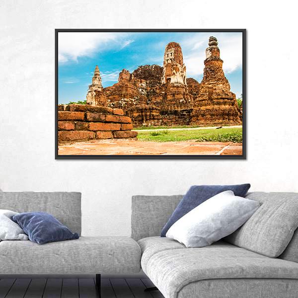 Temple Wat Of Ayutthaya Canvas Wall Art-3 Horizontal-Gallery Wrap-25" x 16"-Tiaracle