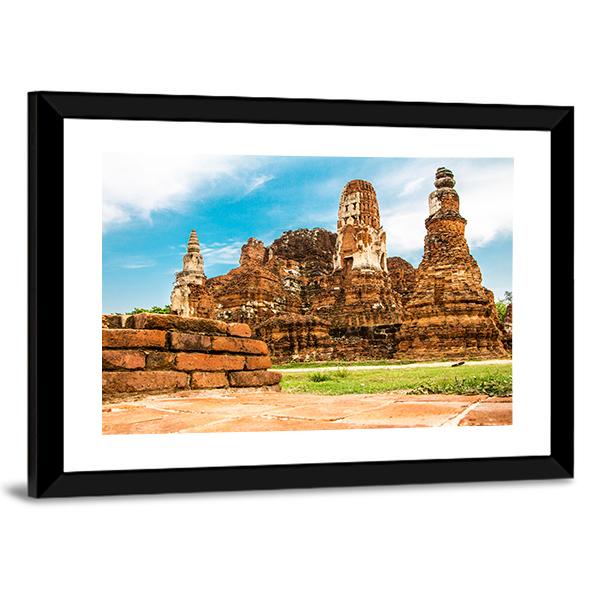 Temple Wat Of Ayutthaya Canvas Wall Art-3 Horizontal-Gallery Wrap-25" x 16"-Tiaracle