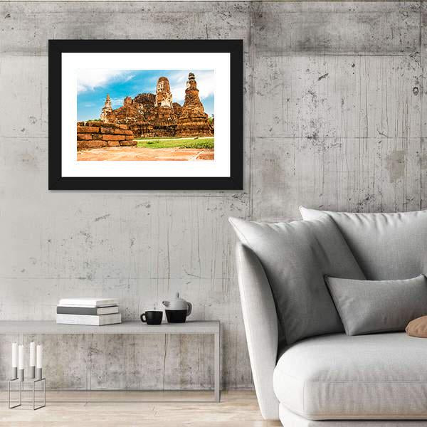 Temple Wat Of Ayutthaya Canvas Wall Art-3 Horizontal-Gallery Wrap-25" x 16"-Tiaracle