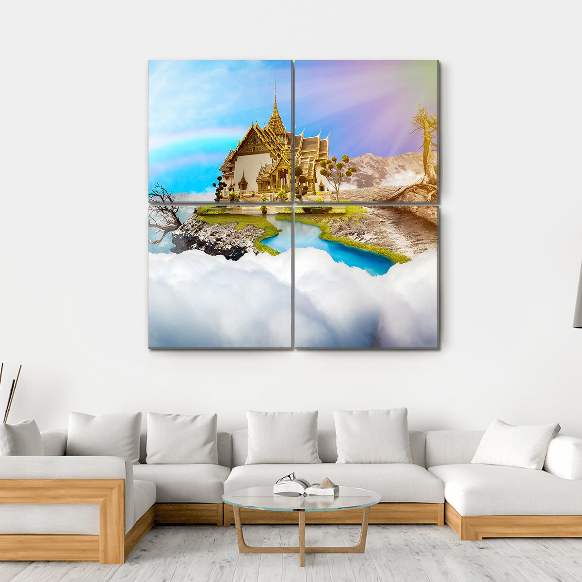 Temple With Cloudy Sky &amp; Lake Canvas Wall Art-4 Square-Gallery Wrap-17" x 17"-Tiaracle