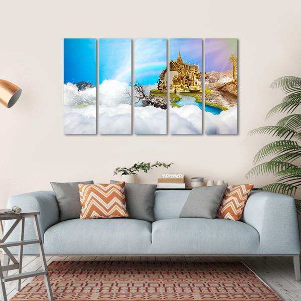 Temple With Cloudy Sky &amp; Lake Canvas Wall Art-5 Horizontal-Gallery Wrap-22" x 12"-Tiaracle