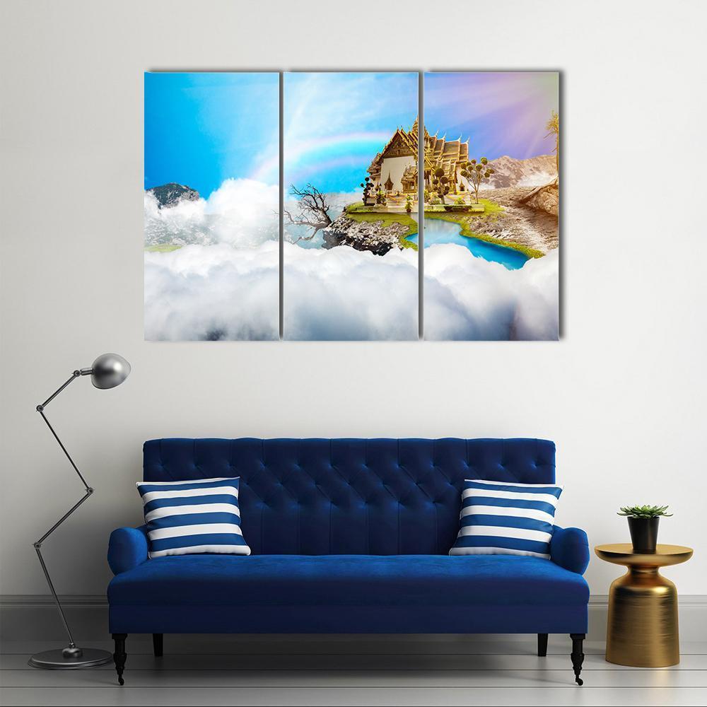 Temple With Cloudy Sky &amp; Lake Canvas Wall Art-3 Horizontal-Gallery Wrap-37" x 24"-Tiaracle