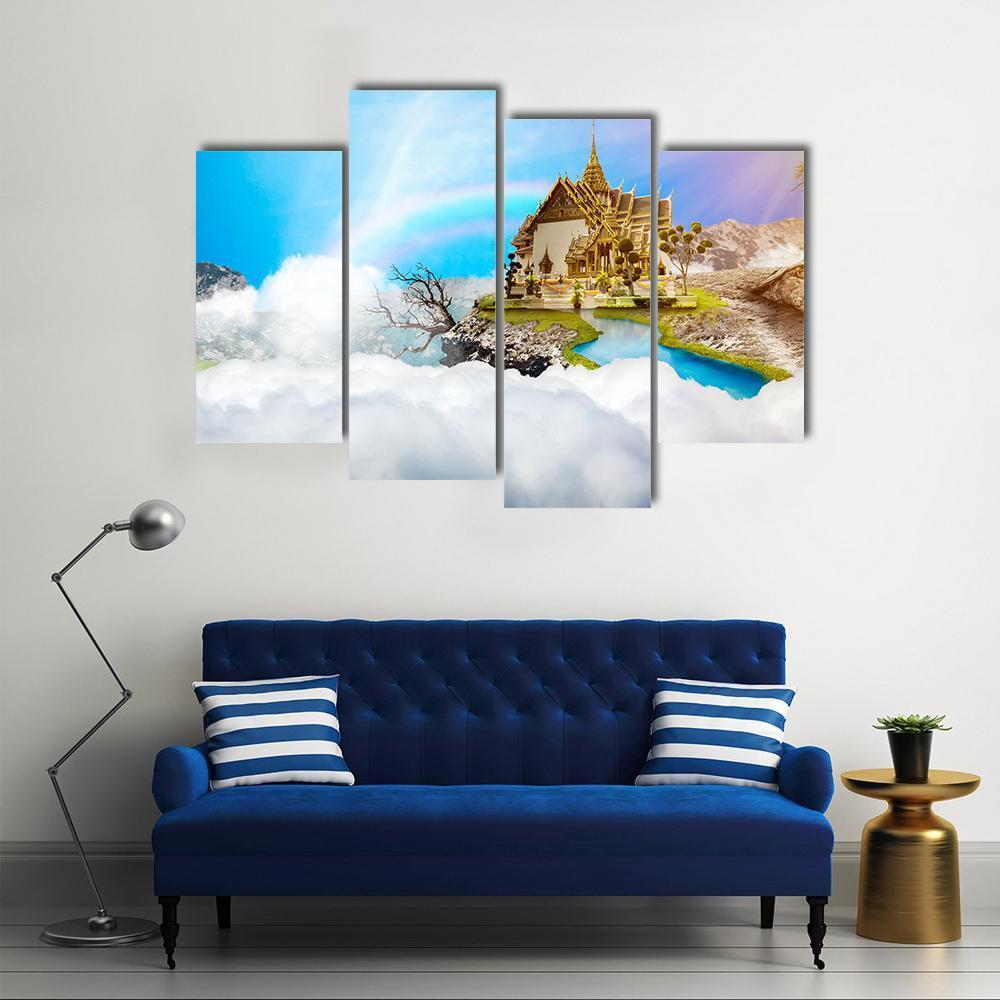 Temple With Cloudy Sky &amp; Lake Canvas Wall Art-4 Pop-Gallery Wrap-50" x 32"-Tiaracle