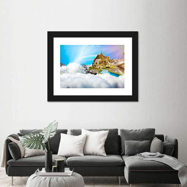 Temple With Cloudy Sky &amp; Lake Canvas Wall Art-1 Piece-Framed Print-20" x 16"-Tiaracle