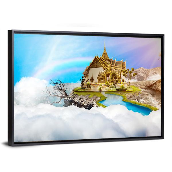 Temple With Cloudy Sky &amp; Lake Canvas Wall Art-3 Horizontal-Gallery Wrap-25" x 16"-Tiaracle
