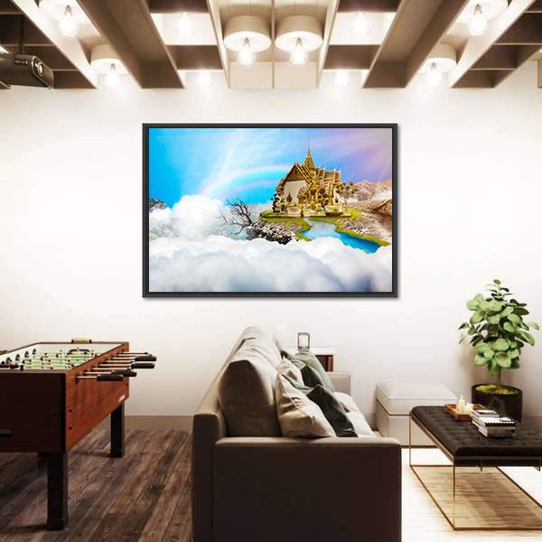 Temple With Cloudy Sky & Lake Canvas Wall Art-3 Horizontal-Gallery Wrap-25" x 16"-Tiaracle