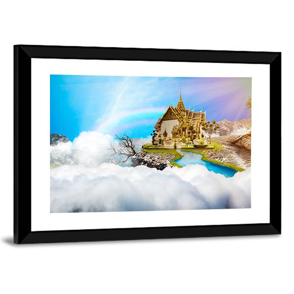 Temple With Cloudy Sky & Lake Canvas Wall Art-3 Horizontal-Gallery Wrap-25" x 16"-Tiaracle